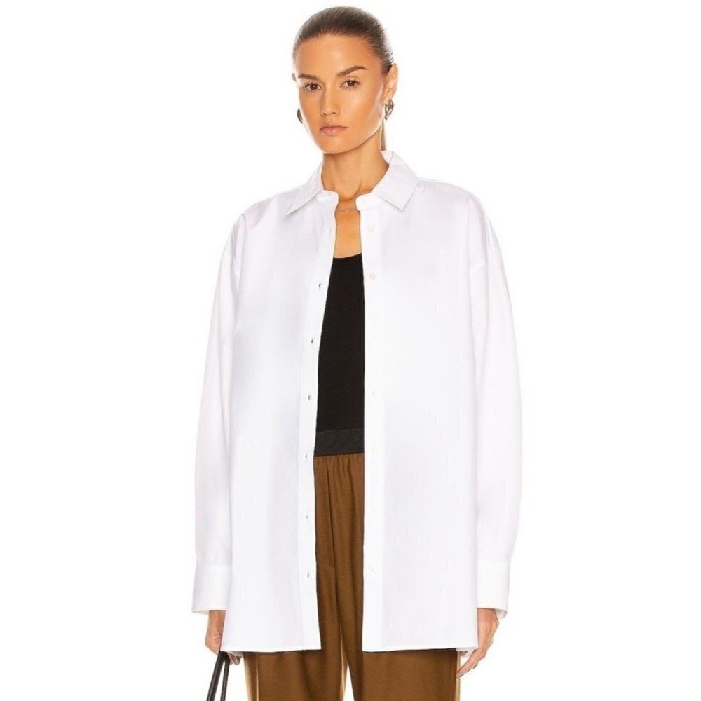 LOULOU STUDIO Espanto Oversized Cotton‎ Button Up Shirt White XL